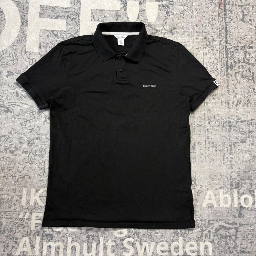Calvin Klein Mens Short Sleeve Logo Polo Shirt Black Size Small Excellent